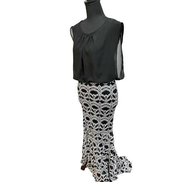 Women Silver Black High- Low lace maxi Bodycon Mermaid dress Size (S) - Picture 1 of 14